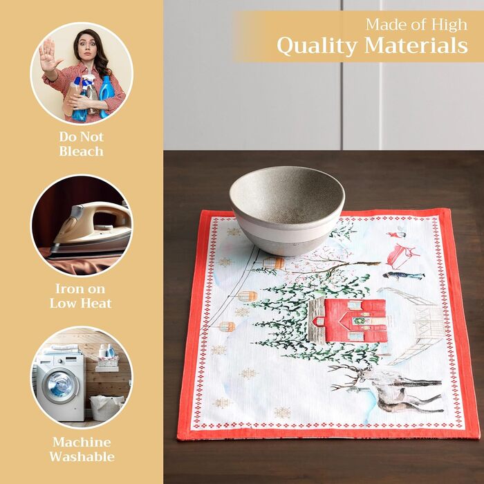 Бавовняні килимки для серветок, набір з 4 шт. , декоративні килимки для серветок, пасхальні килимки, що миються, для свят, вечерь, весни, літа (33 см x 48 см) (18 - Сільське Різдво), 39Hermine 100