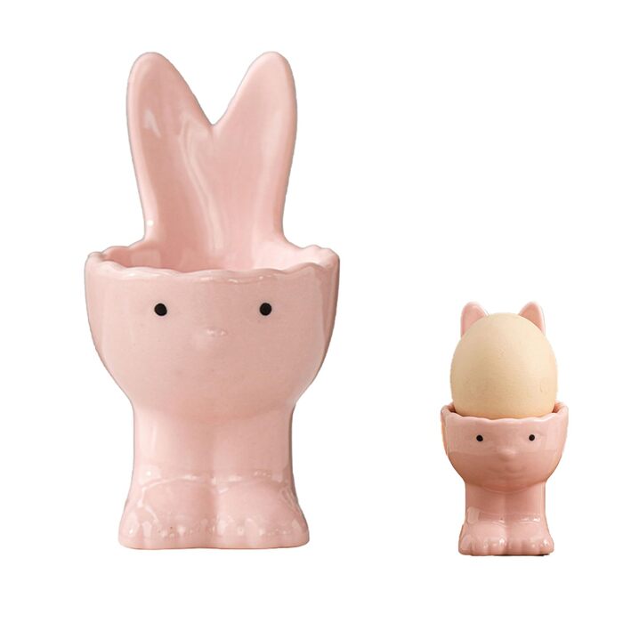 Набір із 2 порцелянових стаканчиків для яєць на Великдень, керамічні стаканчики для яєць у формі кролика, кумедні, креативні тарілки для пасхальних яєць у формі кролика, можна мити в посудомийній машині, підставка для варених яєць, великодні подарунки (A 