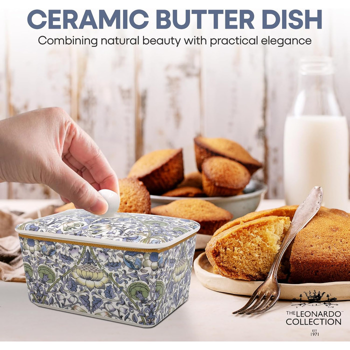 Маслянка з кришкою, китайська кераміка, з гарними акварельними мотивами, розроблена галереєю Дженніфер Роуз для Busy Bees (білий, колір слонової кістки або кремовий)