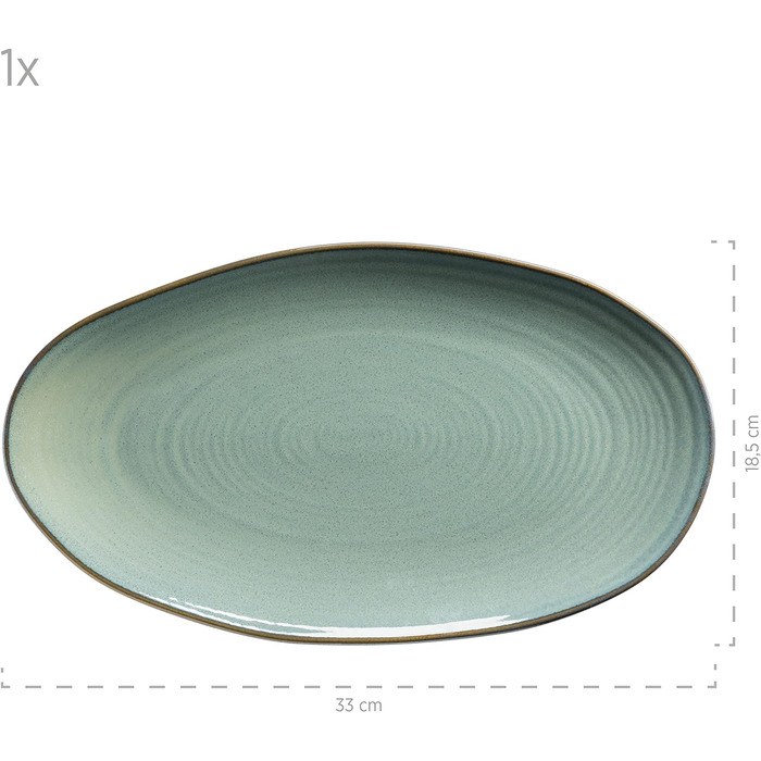 Серія Ноттінгем, набір з 3 сервірувальних тарілок, сервірувальні тарілки 3-х розмірів у вінтажному стилі неправильної форми, керамограніт, бірюзово-зелений
