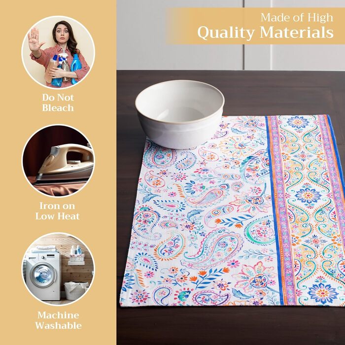 Бавовняні килимки, набір з 4 шт. , декоративні килимки, пасхальні килимки, що миються, для свят, вечерь, весни, літа (33 см x 48 см) (056 - Індійський квітковий візерунок), 39Hermine, 100