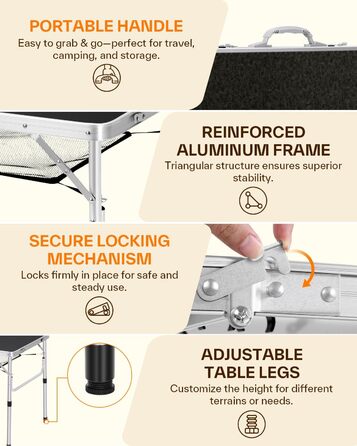 Складаний кемпінговий стіл з регульованою висотою 90 x 60 см Sportneer