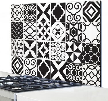 Алюмінієвий кухонний фартух, виготовлений в Італії, захищає плиту та стіну, миється та легко встановлюється, металевий фартух, 48 x 72 см (48x72, чорно-білий азулежу)