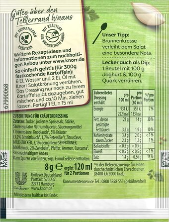 Заправка для салату Knorr з кроповими травами для смачної заправки для салату з натуральними інгредієнтами* 5 x 3 порції 15 шт. кропових трав (картопляний салат, 8 г (упаковка з 5 шт. ))