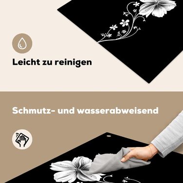 Фартух для плити, кухонний фартух, вініл, 78x52 см, декор для кухні, облицювання стіни, кришка для плити - сіро-чорна (квітка - чорна, 52Д x 71Ш см)