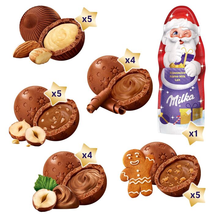 Різдвяний адвент-календар, 24 цукерки з молочним шоколадом 238 г Milka