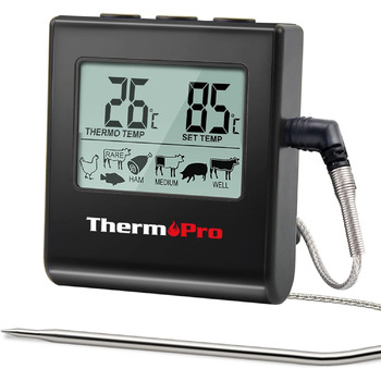 Термометр для мяса ThermoPro TP16 Термометр для духовки Термометр для мяса Термометр для гриля Кухонный термометр с таймером для барбекю, гриля, коптильни (черный)
