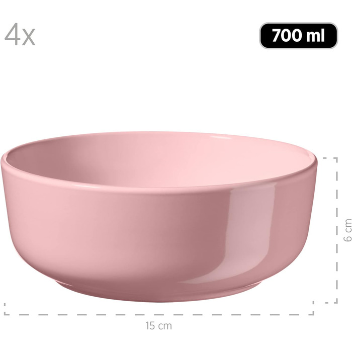 Набор посуды на 4 персоны в современном скандинавском дизайне, комбинированный сервиз из 16 предметов из керамики из керамогранита (розовый)