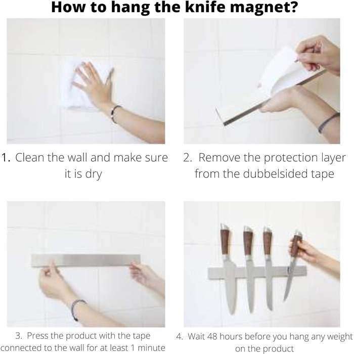 Нож с магнитной полосой 40 см - Держатель для ножей Магнитная лента включает в себя ленту (3M) и винтовое крепление - Knife Block Магнитный держатель для ножей Блок для ножей черный (серебристый)