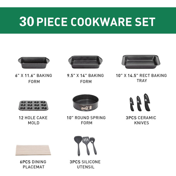 Набір кухонного посуду, 30 предметів, чорний Kitchen Academy