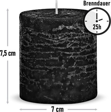 Набір із 4 свічок-стійок Brandsseller 7 x 10 см Однотонні та виготовлені з парафіну Сільські свічки з тривалим часом горіння Декоративні свічки для прикраси столу, Різдва та вечірок (7 x 7,5 см Набір із 4 шт. , чорні)