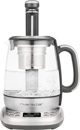 Чайник riviera&bar Cha Dao Expert з регульованою температурою, загартоване скло та нержавіюча сталь, тихий режим, оптимальне заварювання чаю, 1,5 л, 22 x 36,5 x 29,5 см