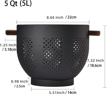 Металеве сито для пасти з дерев&39яною ручкою та стабільною основою, велике кухонне сито 22 см для пасти, овочів та фруктів, міцне кухонне сито (матово-чорне)