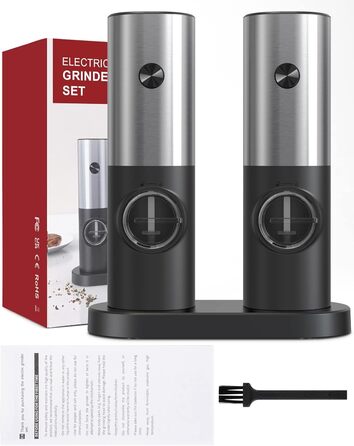 Набір із 2 електричних млинів солі та перцю на підставці, сріблястий/чорний Cokunst
