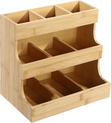 Тримач для чайних пакетиків з бамбука Qussse, 9 відділень, 3 рівні, органайзер для зберігання чайних пакетиків для дому, офісу, кафе, чайних будиночків