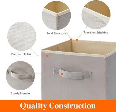 Кубики для хранения, Тканевая коробка для хранения, Нетканые коробки для заказа с ручкой для полки куба, Складная коробка, Хранение одежды, 26,5 X 26,5 X 28 см, светло-серый, 12 шт.