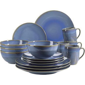 Набор посуды MSER 931545 Ossia на 4 персоны в средиземноморском винтажном стиле, комбинированный сервиз из 16 предметов, керамика (голубой)