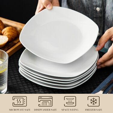 Серія Elisa, 12-предметний кремовий порцеляновий кавовий набір, кавові чашки та блюдця на 6 осіб для кави, чаю, десертів (білий, десертні тарілки (6 шт.))