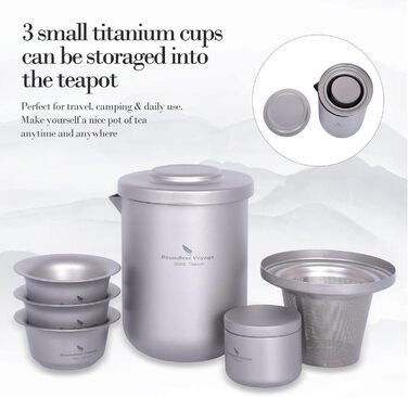 Титановий чайний набір, чайниця з ситечком для чаю та 3 міні-чашки 40 мл iBasingo