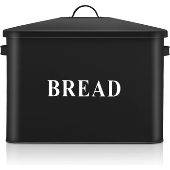 Чорна хлібниця Herogo, дуже велика металева хлібниця для кухні, вінтажна висока хлібниця з кришкою, компактний контейнер для зберігання хліба для стільниці, вміщує 2 хліби, 33 x 24,5 x 19 см
