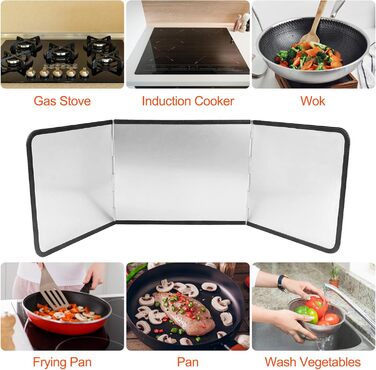 Кухонний фартух Fousenuk, 4-сторонній складаний кухонний фартух, складна стінка із захистом від бризок, компактний складний захист від бризок жиру для кухонь, плит, каструль, стін (39x29x30 см)