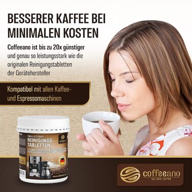 Таблетки для чищення Coffeeano 250 для повністю автоматичних кавоварок та кавоварок. Для Delonghi, Siemens, серії EQ, Jura, Krups, Bosch, Miele, Melitta, WMF та багатьох інших. 250 таблеток (1 упаковка) (Таблетки для чищення, 150 таблеток (1 упаковка))