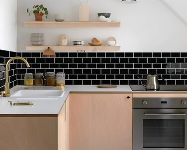 Мозаїчна плитка DEWOO 3D, наклейки на стіну, клейка плитка Metro, самоклеюча імітація плитки для кухні та ванної кімнати - штука, (30,5 x 30,5 см) (10, чорний)