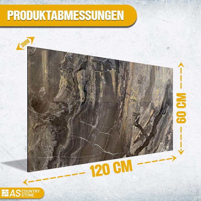 Стінові панелі AS Country Stone під мармур 60x120 см ПВХ-облицювання стіни з пластикових панелей для кухні, ванної кімнати тощо Панель кухонного фартуха (4 шт., Arebesceto Grigio)