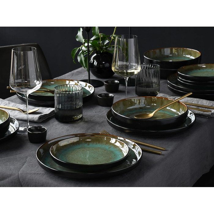 Серія Nordic Fjord набір посуду з 18 предметів, набір тарілок з керамограніту (набір тарілок 18 шт. , зелений), 21551