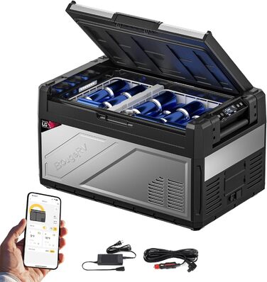 Автомобільний холодильник BougeRV Rocky2 12V 230V з компресором 5.7cc, двозонний, з морозильною камерою, керуванням через додаток, знімною перегородкою, автомобільний холодильник 12/24V, для кемпінгу, подорожей, човна, риболовлі, охолоджує до -20C (39L)