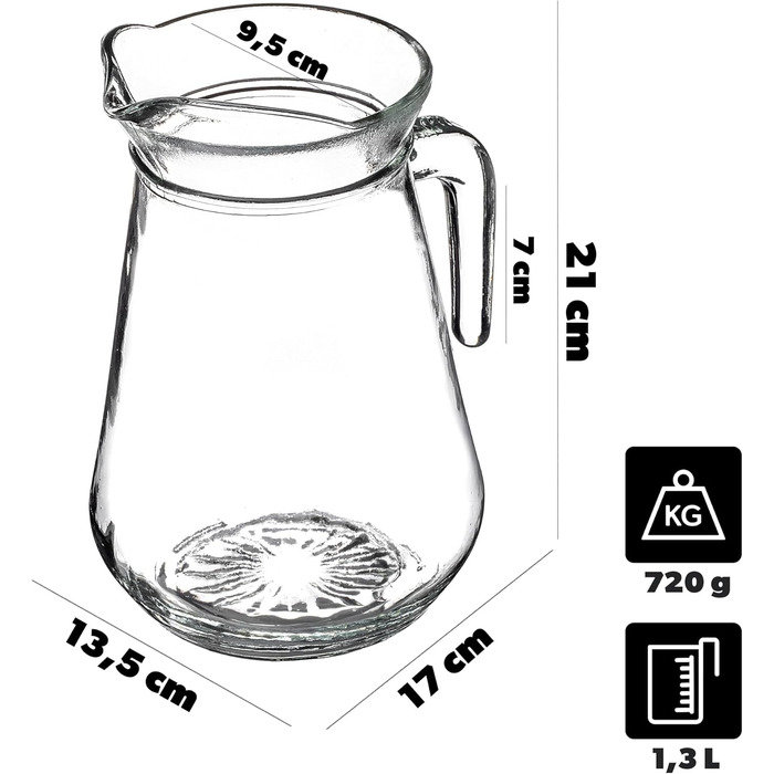 Скляний глечик з носиком та зручною ручкою 1,3 л KADAX