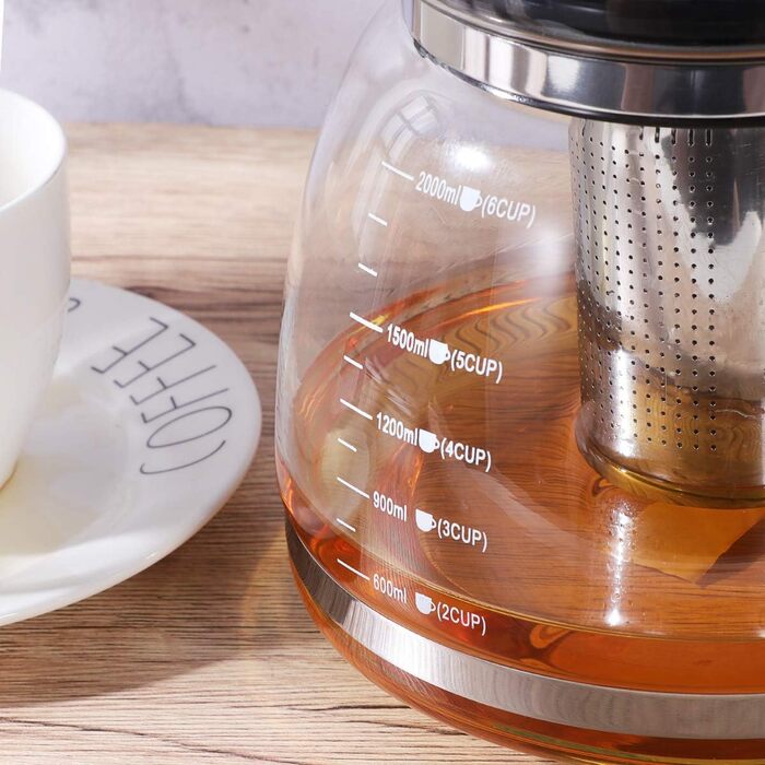 Чайник заварочный стеклянный 2 л с фильтром для чая OUNONA
