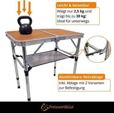 Складной кемпинговый стол с регулируемой высотой Preiswert & Gut