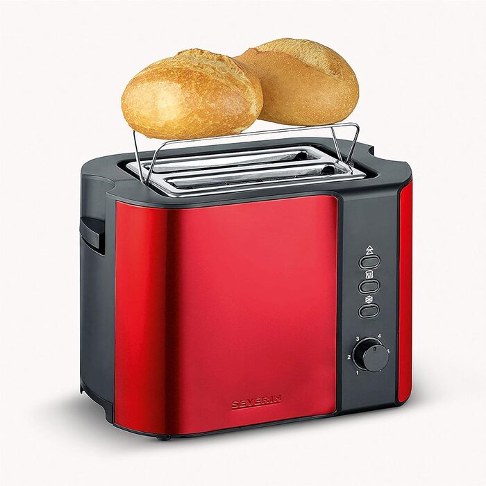 Автоматический тостер SEVERIN, тостер с насадкой для булочки, высококачественный тостер из нержавеющей стали для поджаривания, размораживания и нагрева, 800 Вт, огненно-красный металлик / черный, AT 2217