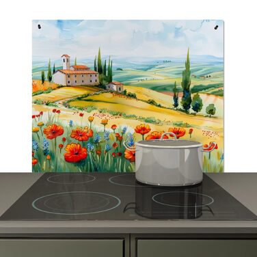 Фартух для плити, кухонний фартух, вініл, 78x52 см, декор для кухні, облицювання стіни, кришка для плити - сіро-чорна (квітковий пейзаж, 52Д x 65Ш см)