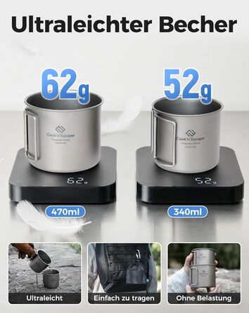 Набор туристических титановых кружок 340 и 470 мл COOK'N'ESCAPE