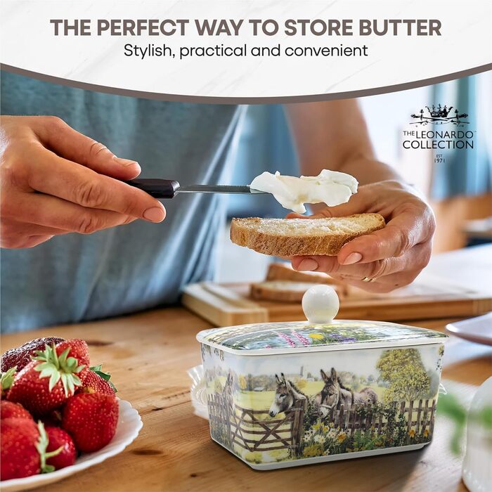 Маслянка з кришкою, китайська кераміка, з гарними акварельними мотивами, дизайн якої розроблено галереєю Дженніфер Роуз для Busy Bees (біла)