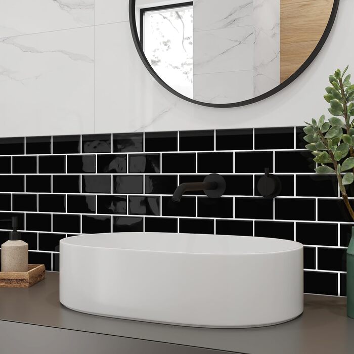 Мозаїчна плитка DEWOO 3D, наклейки на стіну, клейка плитка Metro, самоклеюча імітаційна плитка для кухні та ванної кімнати - штука, (30,5 x 30,5 см) (20, чорний)