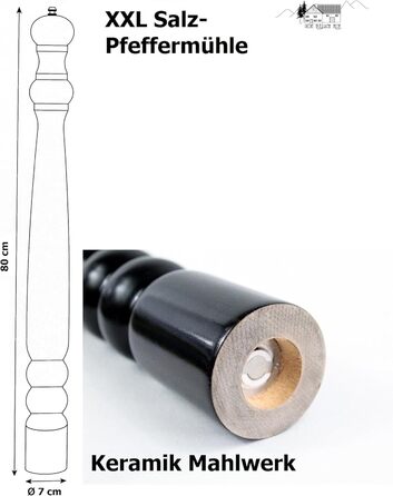 Млин для солі та перцю XXL 80 см, чорний лакований, Pullach Hof