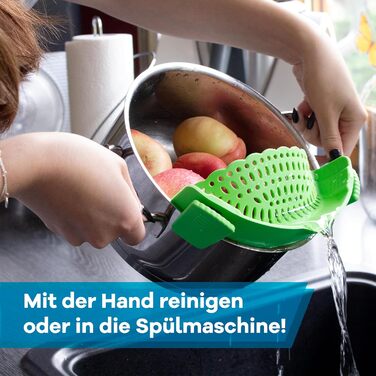 Силіконовий друшляк Snap-On Насадка-цідило для пасти для каструль та сковорідок Кухонне цідило без бісфенолу А, придатне для миття в посудомийній машині Друшляк для зливу води з каструль (зелений)