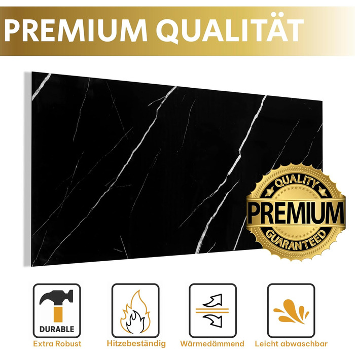 Стінові панелі AS Country Stone під мармур 60x120 см ПВХ-облицювання стіни з пластикових панелей для кухні, ванної кімнати тощо Панель кухонного фартуха (, чорний)