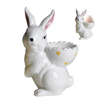 Набір із 2 порцелянових стаканчиків для яєць на Великдень, керамічні стаканчики для яєць у формі кролика, кумедні, креативні тарілки для пасхальних яєць у формі кролика, можна мити в посудомийній машині, підставка для варених яєць, великодні подарунки (C 