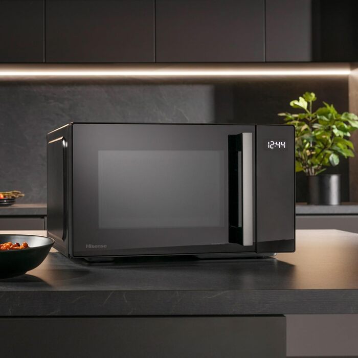 Мікрохвильова піч Hisense H20MOBP1HI / 700 Вт / InverterTech / Керамічне покриття / Преміальне скло / Виготовлена на замовлення, багатофазне приготування / Функція розморожування / 5 рівнів потужності / Блокування від дітей / Чорна (23 л, цифрове керуванн