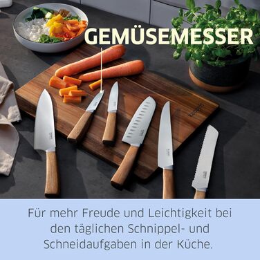 Набір кухонних ножів Kuppels WOOD, 3 предмети ніж шеф-кухаря, ніж універсальний та ніж для овочів з ручкою з акації, надзвичайно гострий набір ножів з хромо-ванадієвої сталі, професійний набір ножів для овочів та мяса