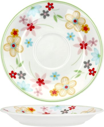 Набір із 6 тарілок для торта MamboCat Variant Floral Барвисті порцелянові тарілки для сніданку на 6 осіб Барвисті маленькі тарілки для салату, десерту та інших страв на сніданок, обід, каву та вечерю (кавова чашка з блюдцем)