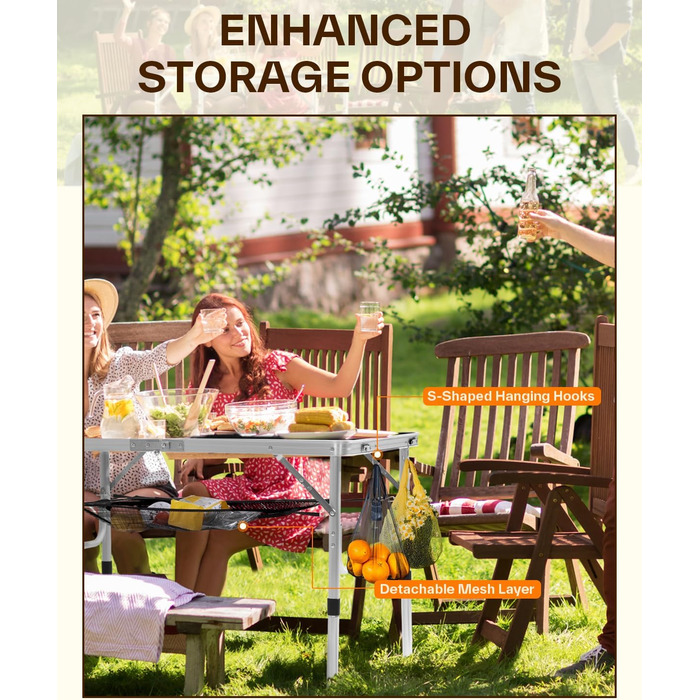 Складаний кемпінговий стіл з регульованою висотою 90 x 60 см Sportneer