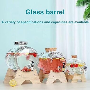 Диспенсер для напоїв скляний з краном та дерев'яною підставкою 3 л Generisch