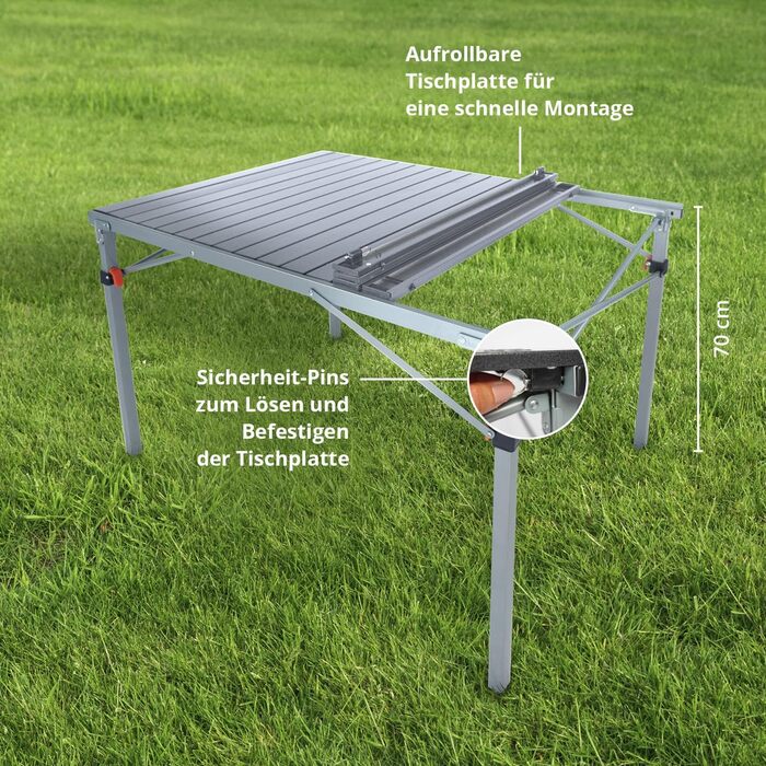 Алюминиевый раскладной стол 107 x 70 x 70 см серый Skandika