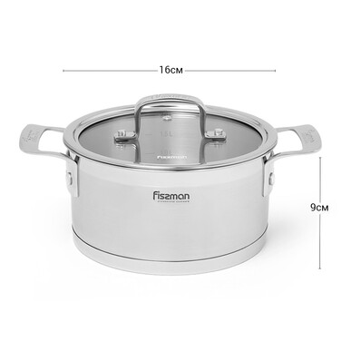 Кастрюля Fissman FOBUS 16x9 см/1,6 л со стеклянной крышкой (5381)