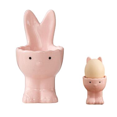 Набір із 2 порцелянових стаканчиків для яєць на Великдень, керамічні стаканчики для яєць у формі кролика, кумедні, креативні тарілки для пасхальних яєць у формі кролика, можна мити в посудомийній машині, підставка для варених яєць, великодні подарунки (A 